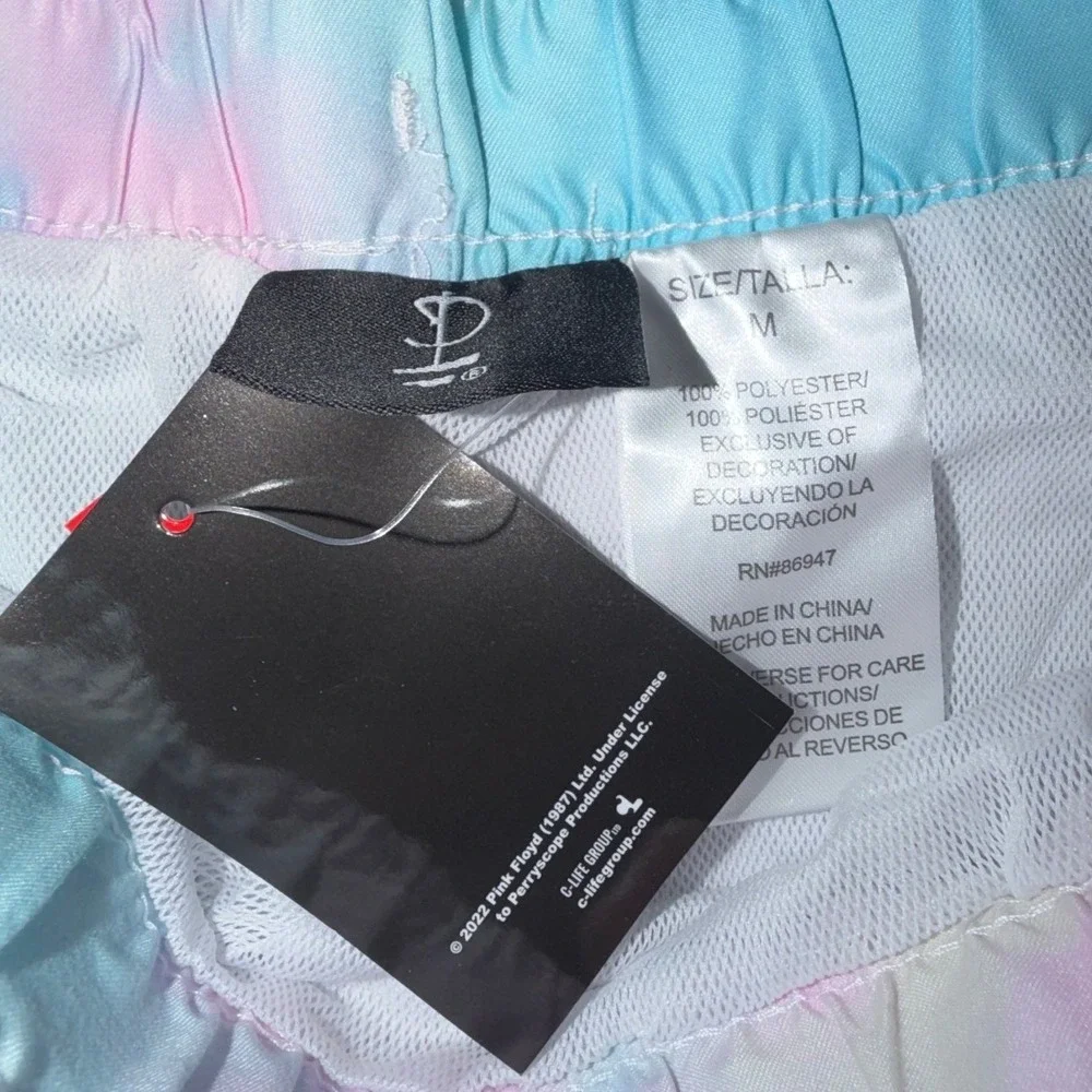 Pink Floyd Mens Tie Dye Swim Trunks Pastel Pink Blue Sun Prism Logo Size M NEW